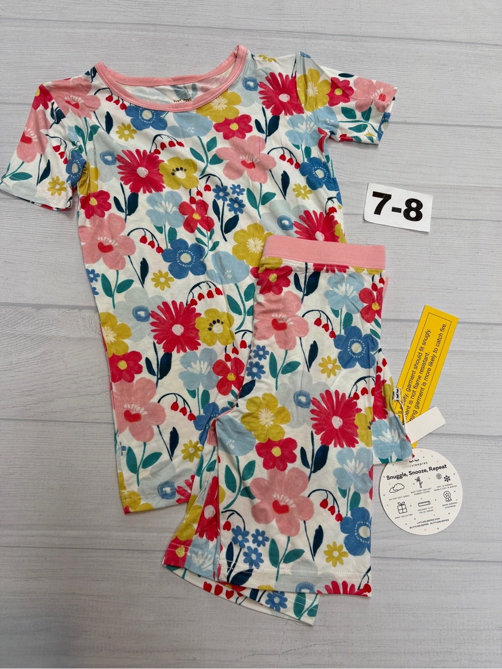 Little Sleepies Floral Short Sleeve Pajama Set - Pink, Blue & Yellow